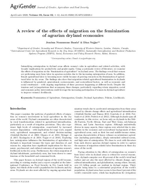 A review of the effects of migration on the feminization of agrarian dryland economies