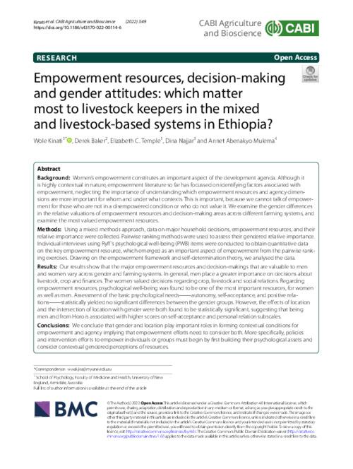 Empowerment resources, decision-making and gender attitudes: which matter most to livestock keepers in the mixed and livestock-based systems in Ethiopia?