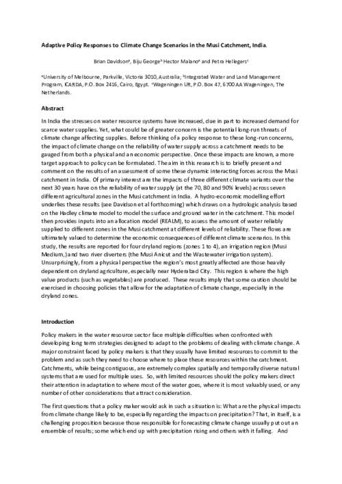 Adaptive Policy Responses to Climate Change Scenarios in the Musi Catchment, India