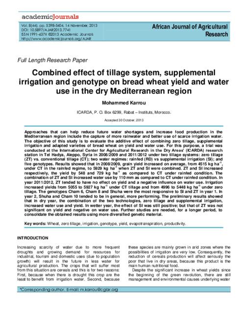 Combined effect of tillage system, supplemental irrigation and genotype on bread wheat yield and water use in the dry Mediterranean region