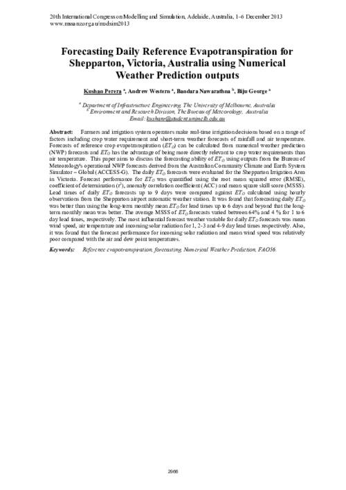 Forecasting daily reference evapotranspiration for Australia using numerical weather prediction outputs