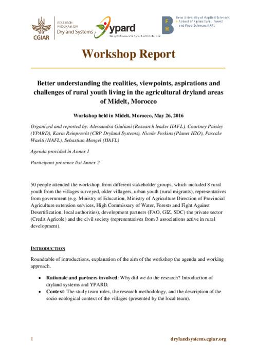 Better understanding the realities, viewpoints, aspirations and challenges of rural youth living in the agricultural dryland areas of Midelt, Morocco