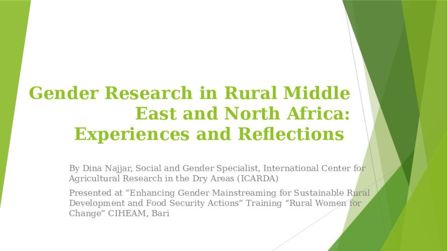 Gender and Agricultural Research for Development: Experiences and Reflections from the Middle East and North Africa