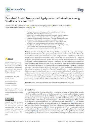Perceived social norms and agripreneurial intention among youths in eastern DRC