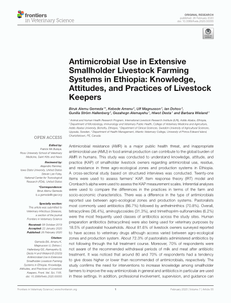 Antimicrobial use in extensive smallholder livestock farming systems in Ethiopia: Knowledge, attitudes and practices of livestock keepers