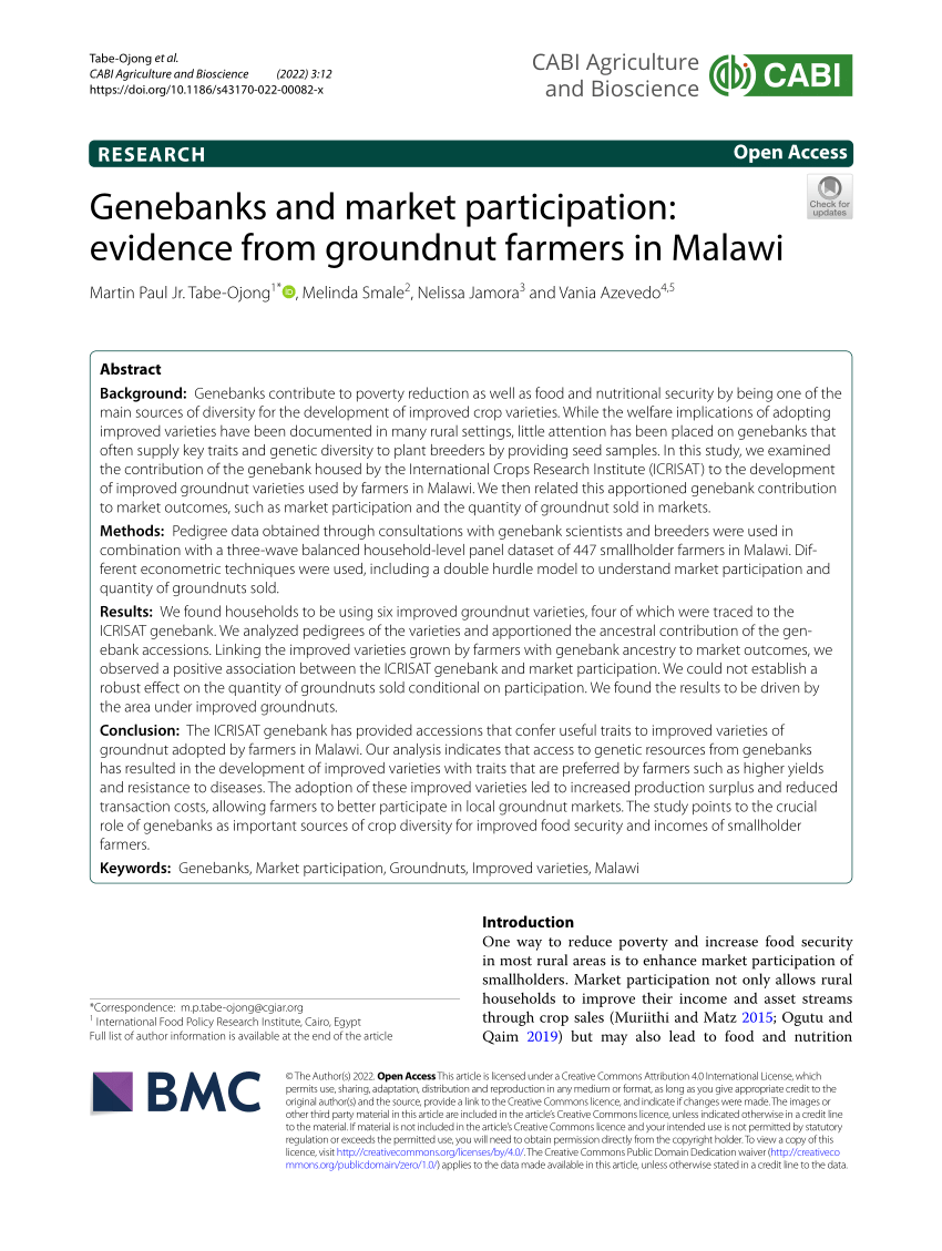 Genebanks and market participation: evidence from groundnut farmers in Malawi