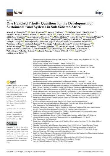 One hundred priority questions for the development of sustainable food systems in Sub-Saharan Africa