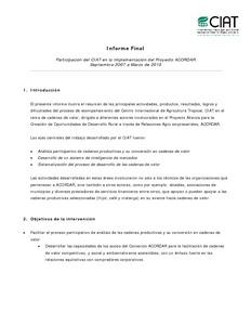 Participación del CIAT en la implementación del Proyecto ACORDAR septiembre 2007 a marzo de 2010 : Informe Final
