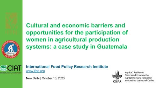 Cultural and economic barriers and opportunities for the participation of women in agricultural production systems: A case study in Guatemala