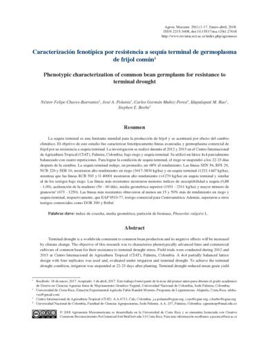 Caracterización fenotípica por resistencia a sequía terminal de germoplasma de frijol común