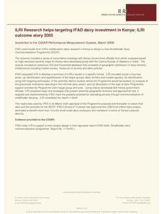 ILRI research helps targeting IFAD dairy investment in Kenya: ILRI outcome story 2005
