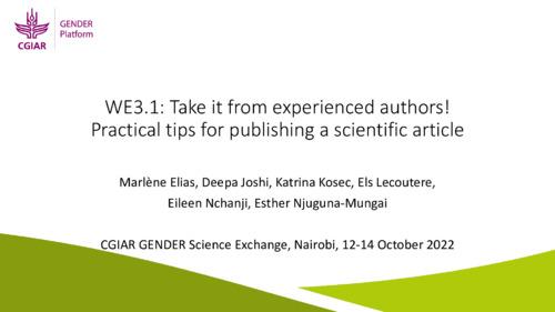 WE3.1: Take it from experienced authors! Practical tips for publishing a scientific article