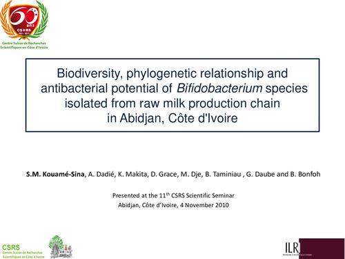 Biodiversity, phylogenetic relationship and antibacterial potential of Bifidobacterium species isolated from raw milk production chain in Abidjan, Côte d'Ivoire
