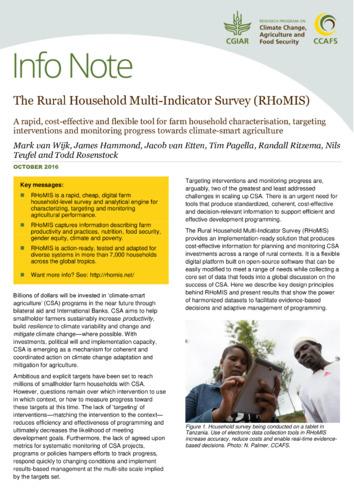 The Rural Household Multi-Indicator Survey (RHoMIS): A rapid, cost-effective and flexible tool for farm household characterisation, targeting interventions and monitoring progress towards climate-smart agriculture