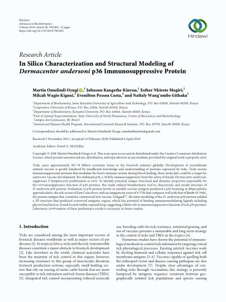In silico characterization and structural modeling of Dermacentor andersoni p36 immunosuppressive protein