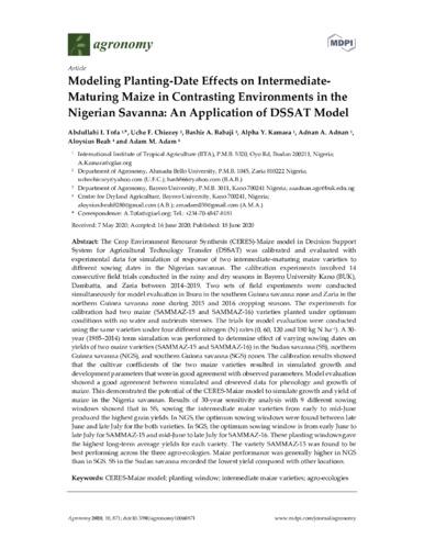 Modeling planting-date effects on intermediate-maturing maize in contrasting environments in the Nigerian savanna: an application of DSSAT model