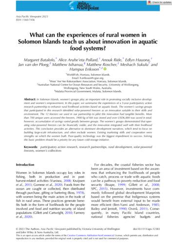 What can the experiences of rural women in Solomon Islands teach us about innovation in aquatic food systems?