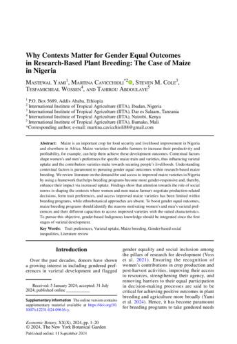 Why contexts matter for gender equal outcomes in research-based plant breeding: the case of maize in Nigeria