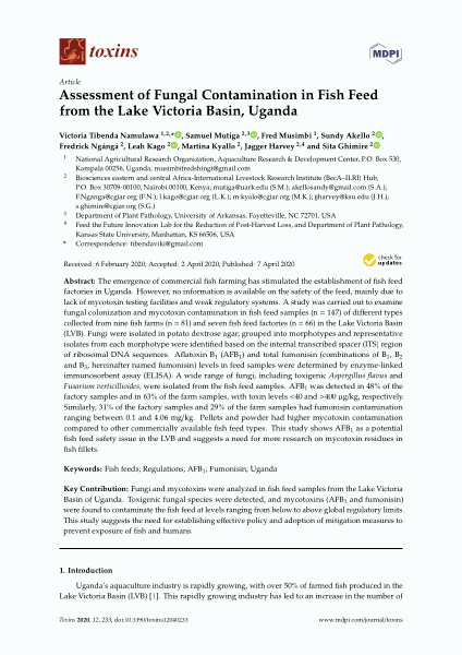 Assessment of fungal contamination in fish feed from the Lake Victoria Basin, Uganda