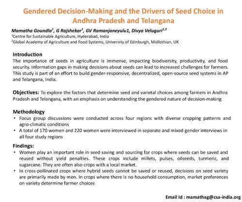 Gendered decision-making and the drivers of seed choice in Andhra Pradesh and Telangana