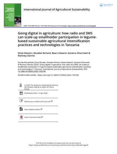 Going digital in agriculture: how radio and SMS can scale-up smallholder participation in legume-based sustainable agricultural intensification practices and technologies in Tanzania