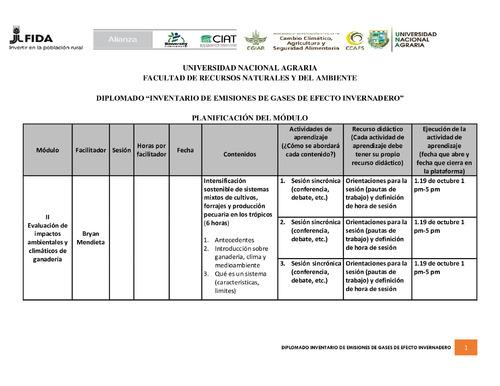 Diplomado “inventario de emisiones de gases de efecto invernadero” - planificación del módulo