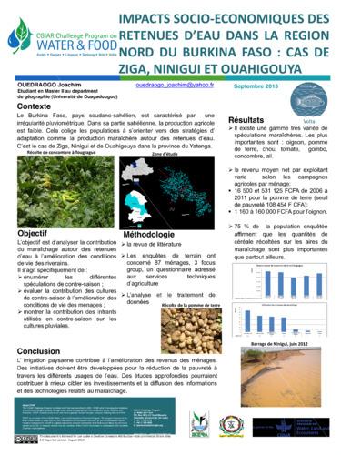 Impacts Socio-Economiques des Retenues d'Eau dan la Region Nord du Burkina Faso: Cas de Ninigui, Ziga, et Ouahigouya