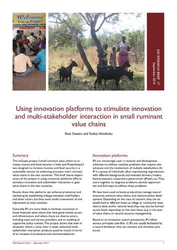 Using innovation platforms to stimulate innovation and multi-stakeholder interaction in small ruminant value chains
