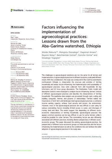 Factors influencing the implementation of agroecological practices: lessons drawn from the Aba-Garima watershed, Ethiopia