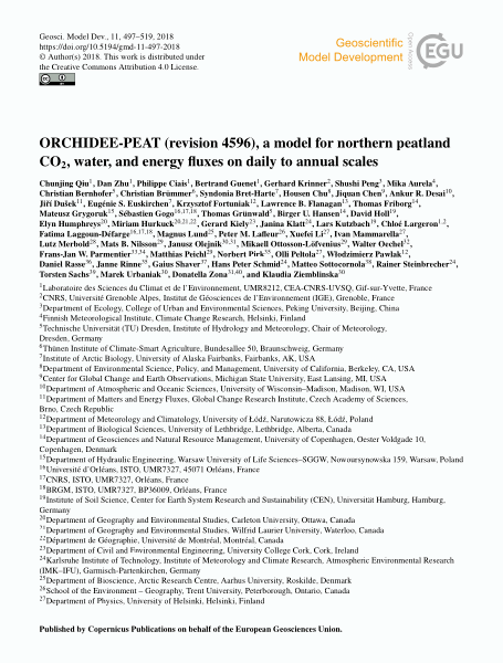 ORCHIDEE-PEAT (revision 4596), a model for northern peatland CO2, water, and energy fluxes on daily to annual scales