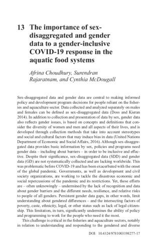 The importance of sex-disaggregated and gender data to a gender-inclusive COVID-19 response in the aquatic food systems