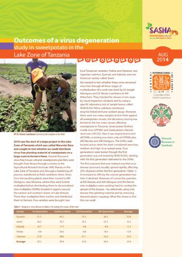 Outcomes of a virus degeneration study in sweetpotato in the Lake zone of Tanzania