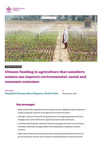 Climate funding in agriculture that considers women can improve environmental, social and economic outcomes