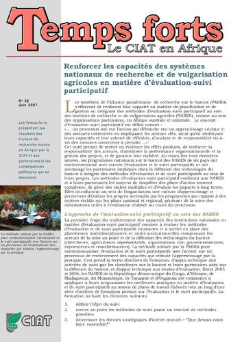 Renforcer les capacités des systèmes nationaux de recherche et de vulgarisation agricoles en matière d évaluation-suivi participatif