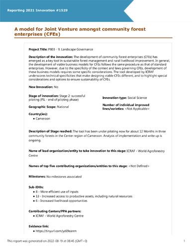 A model for Joint Venture amongst community forest enterprises (CFEs)