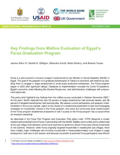 Key findings from midline evaluation of Egypt’s forsa graduation program