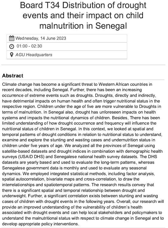Distribution of drought events and their impact on child malnutrition in Senegal [Abstract only]