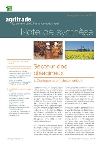 Secteur des oléagineux : Agritrade Note de synthèse 2013