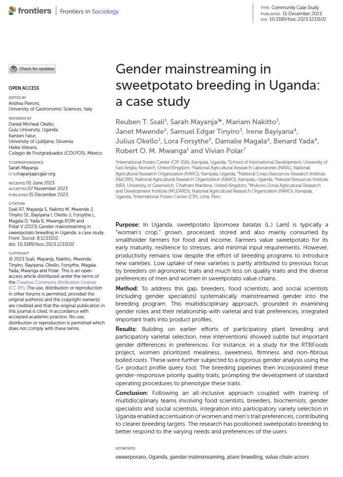 Gender Mainstreaming in Sweetpotato Breeding in Uganda: A Case Study