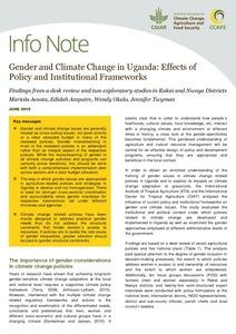 Gender and Climate Change in Uganda: Effects of Policy and Institutional Frameworks