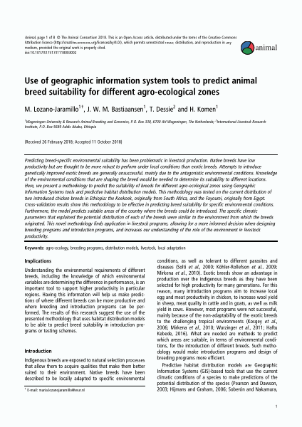 Use of geographic information system tools to predict animal breed suitability for different agro-ecological zones