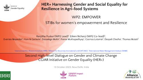 HER+ Harnessing Gender and Social Equality for Resilience in Agri-food Systems.WP2: EMPOWER STIBs for women’s empowerment and Resilience