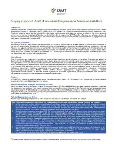 Scoping study brief - State of index-based crop insurance services in East Africa