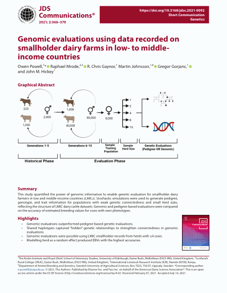 Genomic evaluations using data recorded on smallholder dairy farms in low- to middle-income countries
