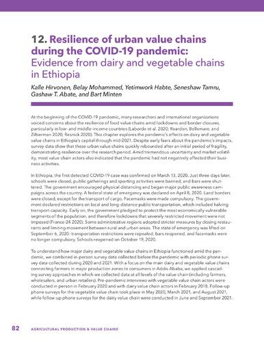 Resilience of urban value chains during the COVID-19 pandemic: Evidence from dairy and vegetable chains in Ethiopia