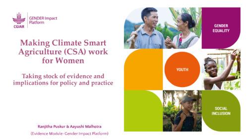Making climate smart agriculture work for women: taking stock of evidence and implications for policy and practice