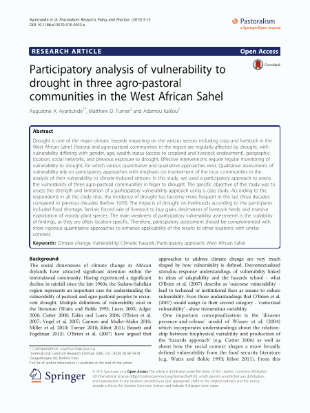 Participatory analysis of vulnerability to drought in three agro-pastoral communities in the West African Sahel