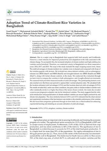 Adoption Trend of Climate-Resilient Rice Varieties in Bangladesh