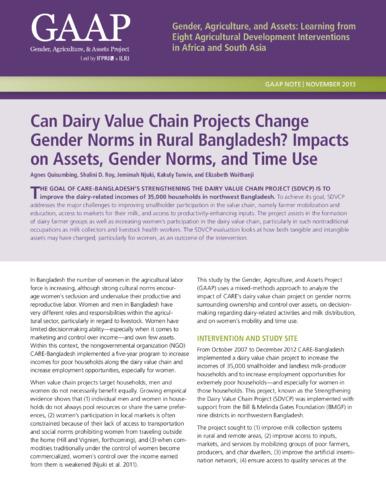 Can dairy value chain projects change gender norms in rural Bangladesh? Impacts on assets, gender norms, and time use