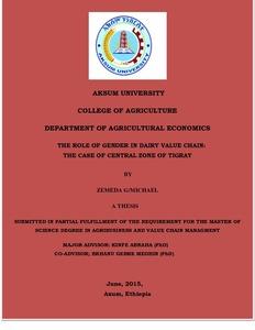 The role of gender in dairy value chain: The case of central Zone of Tigray